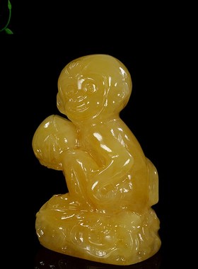 天然黄玉十二生肖猴摆件招财家居客厅办公室玄关电视柜装饰工艺品