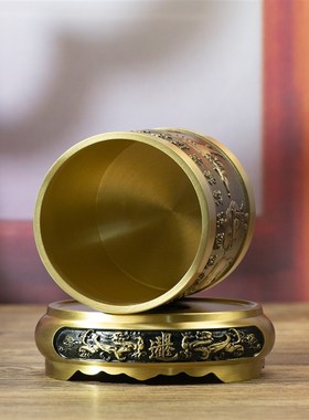 小铜记黄铜五牛收纳桶笔筒香道茶具学习文具办公室桌面工艺品摆件