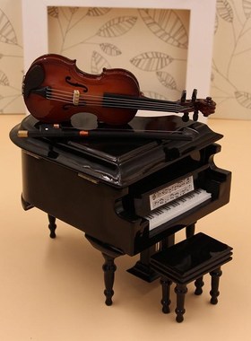 迷你钢琴音乐盒小提o琴模型吉他大提摆件女朋友生日礼物竖琴八音