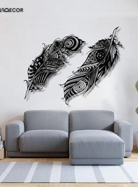 跨境供应羽毛墙装饰 羽毛金属壁挂艺术家庭室内墙装饰艺术