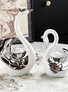 轻奢高档天鹅摆件家居饰品t客厅电视柜玄关酒柜成双成对美好装饰