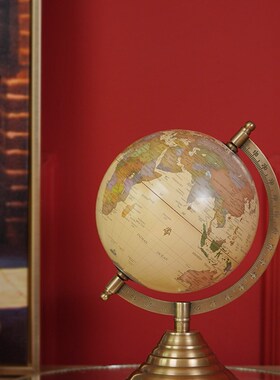 费灵家居印度进口手工实木黄铜地球仪摆件 家用样板间书房装饰品