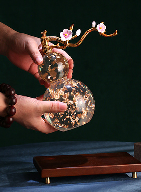 新中式水晶葫芦摆件客厅轻奢高档书房玄I关酒柜装饰品新家乔迁礼