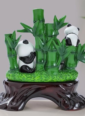 财富节节高富贵竹k子摆件可爱熊猫工艺礼品乔迁新居客厅酒柜装饰