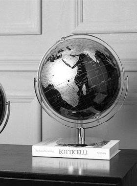 简约轻奢a黑金银地球仪装饰品摆件创意欧式办公室桌面书房客厅摆