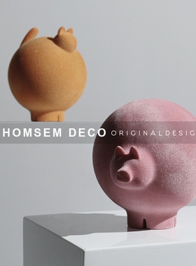 简约现代家居软装毛绒圆球卡通雕塑摆件样板房间客厅书房卧室摆饰