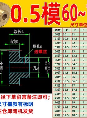 铜0.5模60齿-79齿平面 H59国标圆柱直齿轮齿条精密传动配件大全