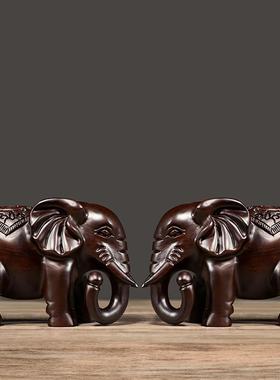 实木雕刻大象摆件一对吉祥象家居客厅酒柜装饰办公室摆设中式送礼
