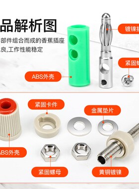 香蕉插头4mm枪式 可续插/螺丝免焊banana 香蕉插座万用表笔插头