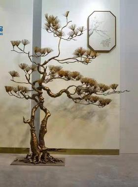 大型铁艺金属迎客松摆件酒店会所售楼处工艺品玄关过道招财装饰品