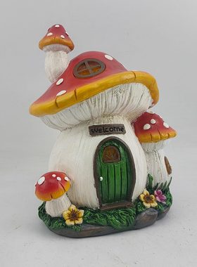 甄选花园蘑菇房子树脂摆件庭院草坪装饰品太阳能亮灯摆件