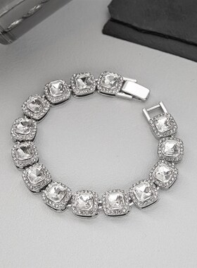 欧美个性满钻冰糖心古巴手链男女 小众设计感ins几何嘻.哈手饰