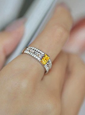 珠宝 202j3新款S925银高碳钻黄钻5*7mm雷迪恩切割欧美风戒指