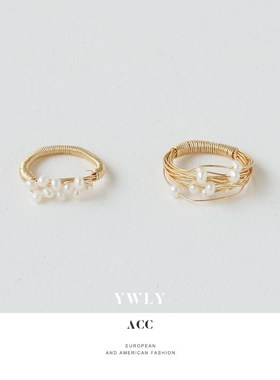 欧美手工绕线天然真珍珠戒指女 法式复古N仙女气质日韩手饰新款