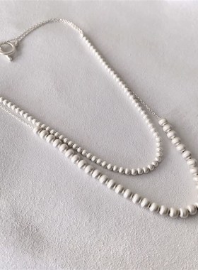 秋冬时尚复古拉丝铜球拼接项链高级感G轻奢长款叠戴简约小众毛衣