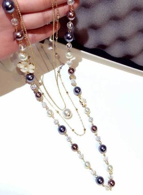 欧美时尚珍珠项链百搭长款项z链项饰品女毛衣链多层风格项链