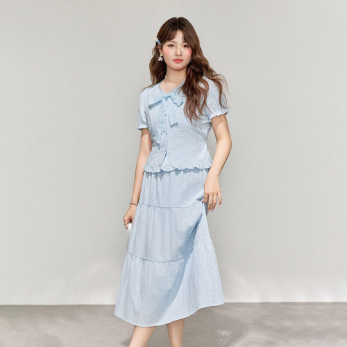 IEF/爱依服【微胖】大码女套装2026夏新款气质短袖T恤蛋糕裙长裙 - 图2
