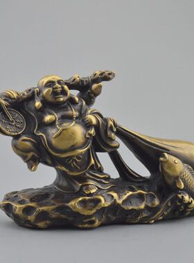 纯铜仿古招财弥勒佛大肚笑佛摆件客厅办公室桌面店铺旺财工艺品