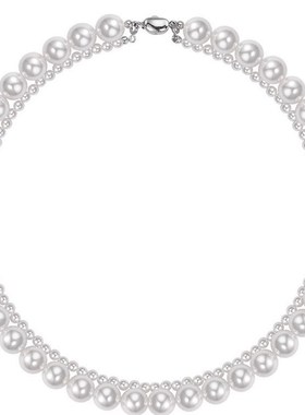 不锈钢元宝扣玻k璃珍珠项链女轻奢小众设计感简约锁骨链颈链女