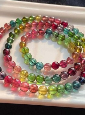 天然巴西老矿彩虹碧玺q三圈手链女款糖果碧玺手串油润度高晶体干
