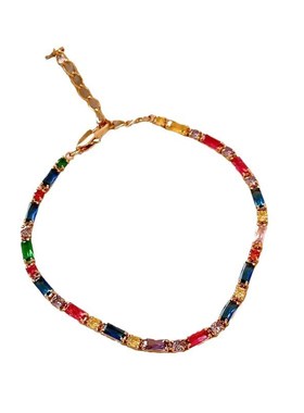 复古彩色多巴胺夏日n水晶手链女轻奢小众精致手绳祖母绿手表扣手