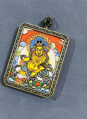 非纯手绘a黄财神唐卡吊坠厂家景区夜市地摊招财配饰纪念品代发