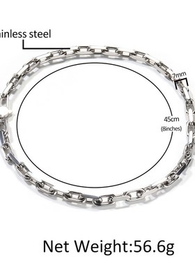 欧美嘻哈不锈钢项链男个性时尚百搭抛光I长方形几何环扣项链潮饰