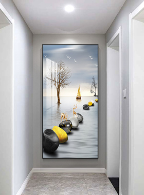 玄关装饰画过道走廊n装饰画问财进门玄关画现代简约玄幻装饰画竖