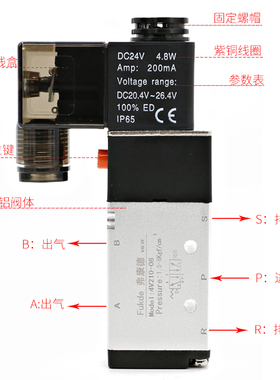 电磁阀组4V210一08气阀电子24V气缸换向阀220V气动电磁控制阀组合