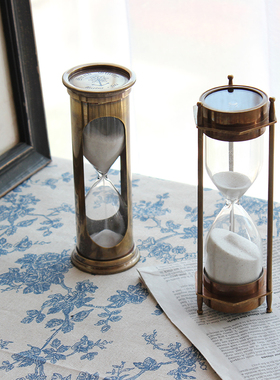 进口黄铜沙漏摆件计时器创意个性桌面装饰5分钟复古怀旧道具