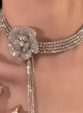 zoozmomo闪钻流苏法式花朵满钻项圈女新娘婚礼服配饰立体锁骨链潮