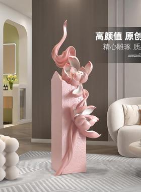 大型轻奢高级感荷花客厅落地摆件楼梯下电视柜旁艺术开业乔迁礼物