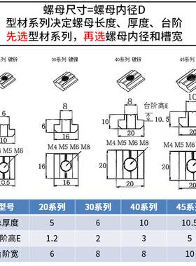 欧标型材滑块螺母铝型材配件t型滑块方形螺母20/30/40/45型 6折