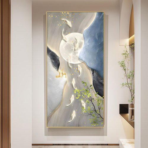 墨濯尘轻奢入户玄关装饰画客厅荷花挂画走廊过道现代轻奢风壁画 - 图0