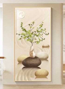 石来运转入户玄关装饰画清新绿植挂画走廊过道高级感2024新款壁画