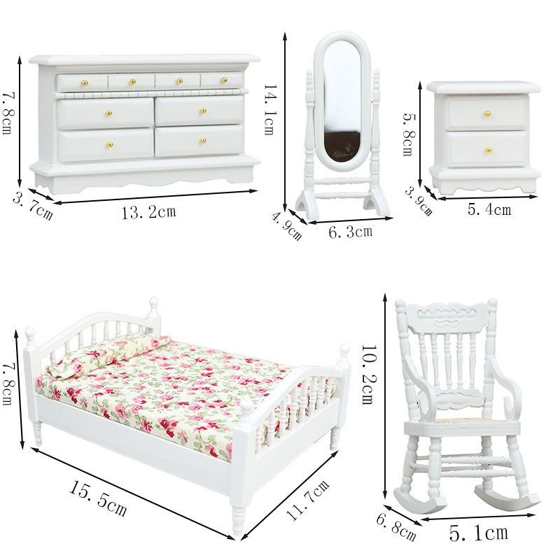 1:12迷你娃娃屋卧室套装6套dollhouse 12分娃娃用摆件ob11床镜子,淘宝优惠券,粉丝福利购,淘宝优惠卷