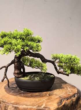 新中式迎客松禅意厂家直销仿真办公室植物摆件玄关盆景酒店可制订