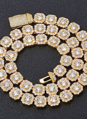 热卖配饰冰糖锆石项链欧美嘻哈饰品18KK金男士项链高级感小众