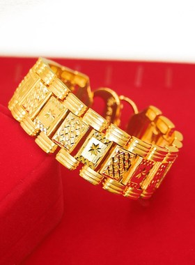 黄铜镀金24k越j南沙金手链精美太阳花纹满天星仿金工艺送男友霸气