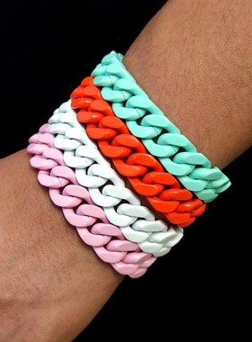 不锈钢彩色e烤漆古巴手链男不掉色高级感钛钢手串嘻哈男款首饰