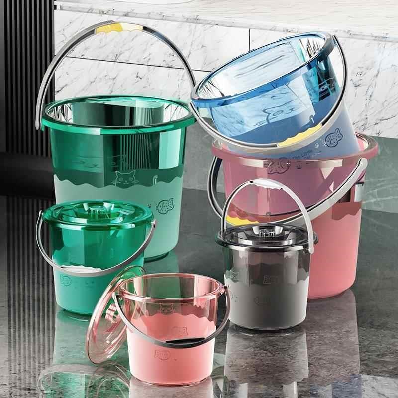 加厚塑料小水桶带盖家用装水桶提水桶少儿美术小桶玩具桶 - 图0