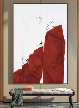 新中式玄关装饰画客厅沙发背景墙中国风挂画现代简约红色建筑壁画