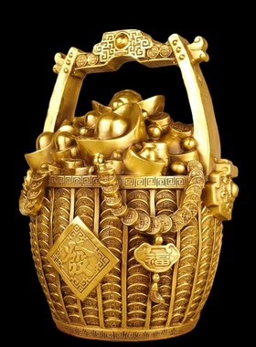 一桶金摆件纯铜招财聚宝盆一桶江山办公室客厅玄关摆设家居装饰品