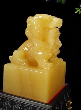 天然玉石狮子印章桌面摆件