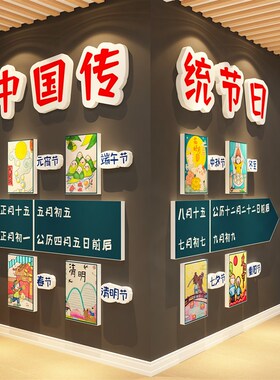 中国传统节日幼儿园墙面装饰贴画环创主题成品布置文化楼梯班场景