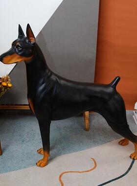 杜宾犬摆件仿真落地狗可爱模型电视柜旁大型动物入户客厅聚财装饰