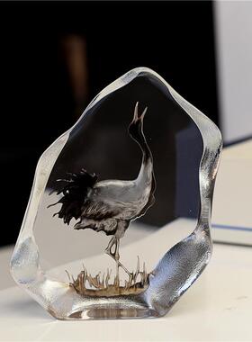 出口超水晶玻璃工艺品摆件背雕纯手工书房镇纸琉璃装饰礼品简约