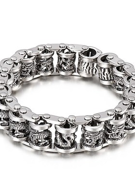 欧美新款手饰品 复古做旧霸气个性创意龙自M行车链男士不锈钢手链