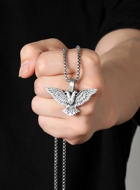 新款ins风双头鹰吊s坠男士嘻哈项链朋克饰品动物吊坠配饰