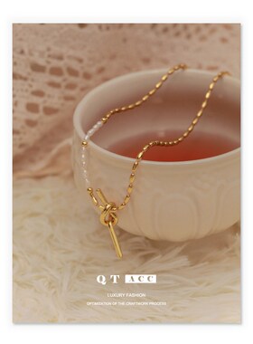 黄铜电镀18K真金 欧美时尚轻奢风D绳结设计天然真珍珠项链女冷淡